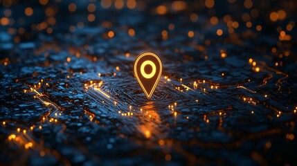 Poster - Glowing location pin on futuristic circuit board.