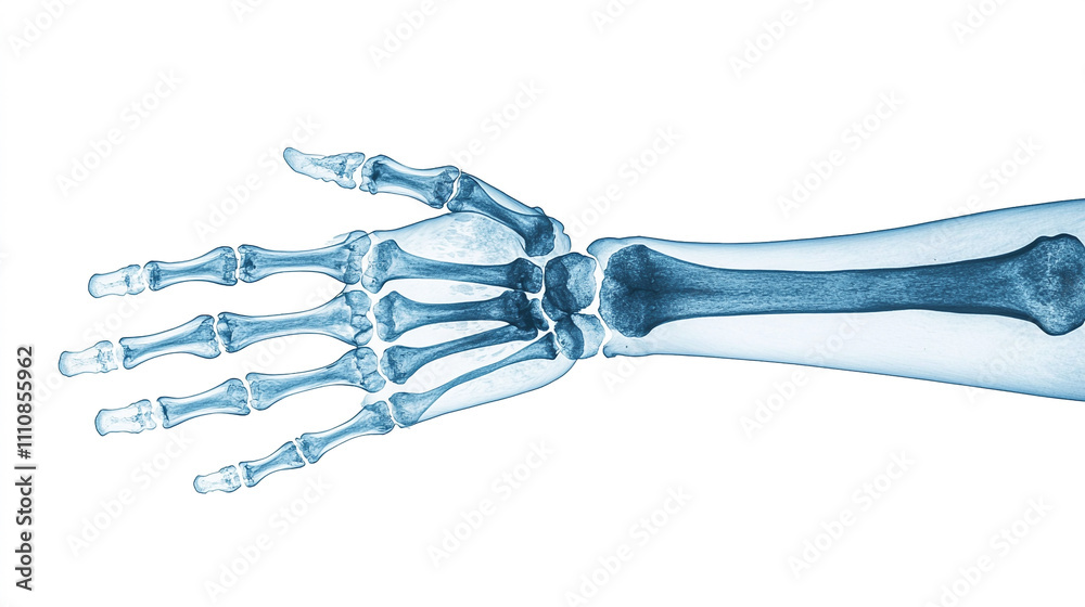 High-resolution X-ray image of human hand bones displaying skeletal ...