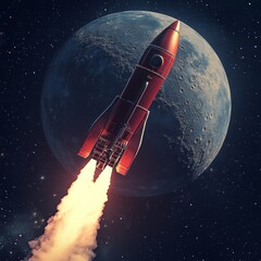 Aufkleber - Rocket Paper Art red Vector and illustration flying rocket.Space travel to the moon.Space rocket launch.Project start up Solar System and text space