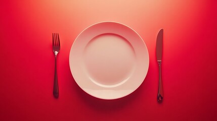 Poster - A single place setting on a red background