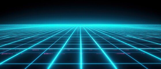 Poster - Futuristic neon blue digital grid on dark background a tech visualization showcase