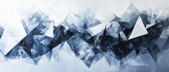 Poster - Urban art gallery abstract exhibit of triangles in grey and blue shades for modern aesthetics