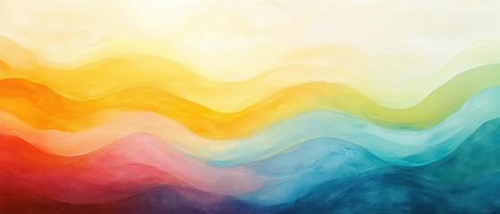 Poster - Abstract rainbow waves soft gradient art in a serene digital landscape
