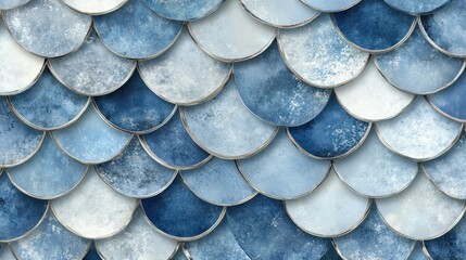 Poster - Serene close-up of blue and silver fish scales nature-inspired abstract texture