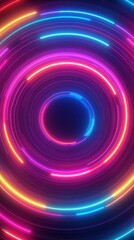 Poster - Dynamic neon concentric circles dark gradient background digital art abstract vibrant color scheme