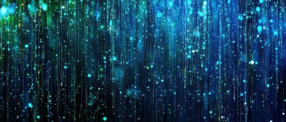 Poster - Visualizing abstract data streams in a blue and green digital artwork realm