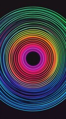 Poster - Digital gallery of neon concentric circles abstract art with dark gradient aesthetic