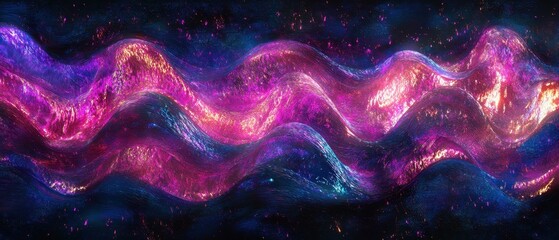 Poster - Creative perspectives iridescent waves over pink and blue horizons in digital art