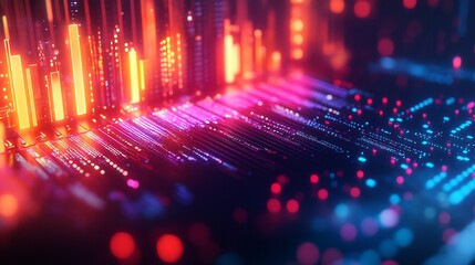 Poster - Abstract digital data flow with vibrant neon lights and glowing particles.