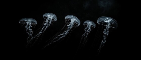 Poster - Floating abstract jellyfish in the deep ocean ethereal underwater digital art