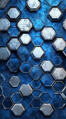 Poster - Urban gallery featuring aerial view of metallic silver and blue honeycomb art