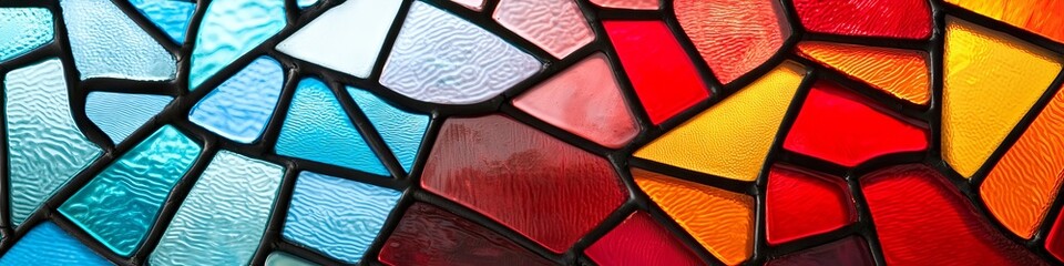 Poster - Colorful stained glass mosaic featuring vibrant red, yellow, blue, and orange patterns.