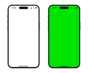 Poster - Smartphone mockup set with white empty and green touch screen. Detailed mockup smartphone, model mobile