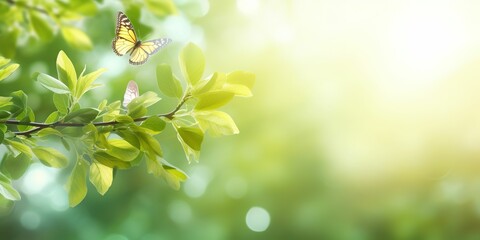 A butterfly is perched on a leaf in a lush green tree