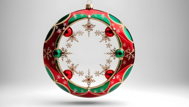 round christmas decoration circle with copyspace isolated on white or transparent