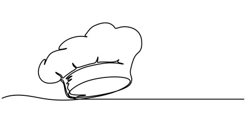 Poster - Chef Hat Continuous Line Icon, One single line drawing of chef hat or cap for restaurant vector graphic illustration. Elegant cafe badge concept. Modern continuous line draw design street food. 