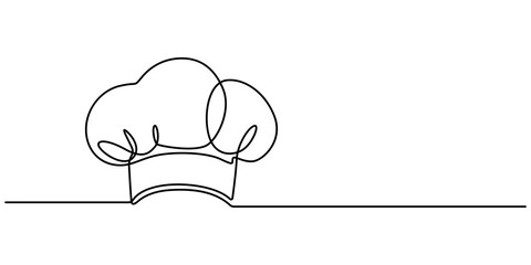 Poster - Chef Hat Continuous Line Icon, One single line drawing of chef hat or cap for restaurant vector graphic illustration. Elegant cafe badge concept. Modern continuous line draw design street food. 