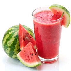 A glass of red juice with a slice of watermelon on top