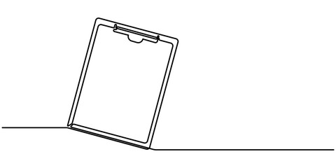 Clipboard with check. Continuous one line drawing of business icon. Single line art of check mark, Clipboard with checklist. Continuous line one drawing. Simple line illustration, Continuous Line. 