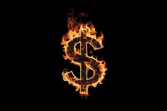 Fire dollar sign on a black background
