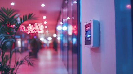 Poster - Modern digital access control panel in a brightly lit hallway.