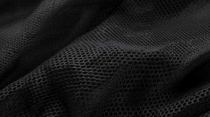 Black Mesh Fabric with Wrinkles and Texture