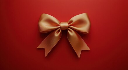 Decorative golden bow on a vibrant red background ready for gift wrapping during a festive occasion