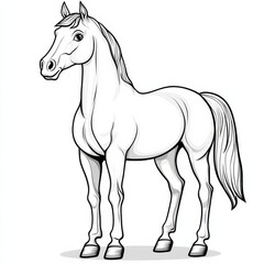 Poster - carton horse, black and white illustration, and coloring page on a white background. line drawing style