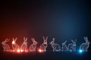 Poster - An abstract piece of digital art featuring a line of Easter bunnies created with wireframe design, suggesting a blend of tradition and modern creativity.