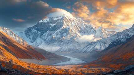 Sticker - Majestic Mountain Peak at Sunrise: A Breathtaking Autumnal Landscape