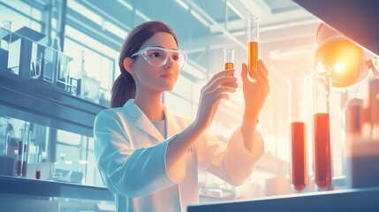 Poster - A scientist in a lab analyzing samples in test tubes with a focused expression.