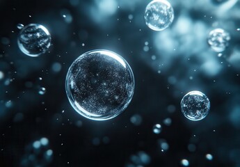 Poster - Bubbles Floating in Depths with Glowing Background, Capturing the Essence of Water Interaction and Ethereal Light, Ideal for Abstract and Nature Themes