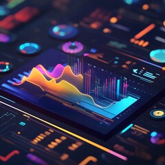 Poster - A vibrant digital display of colorful data visualizations and graphs showcasing trends and analytics, perfect for illustrating concepts in technology and data analysis.