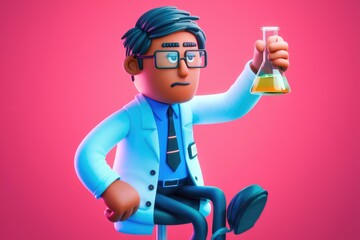 Poster - A cartoon scientist examines a beaker with a serious expression.