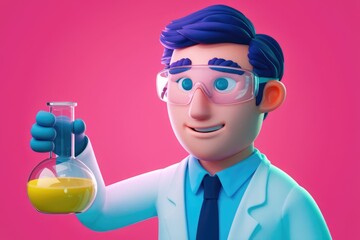 Poster - A cartoon scientist in a lab coat holds a beaker of yellow liquid.