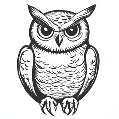 Poster - vector colorless black and white outline illustration of a decorative stylized owl