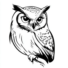 Poster - vector colorless black and white outline illustration of a decorative stylized owl