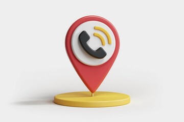 Poster - A red 3D location pin with a black phone icon inside