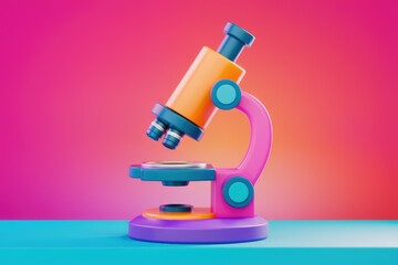 Poster - A colorful 3D model of a microscope on a blue surface.