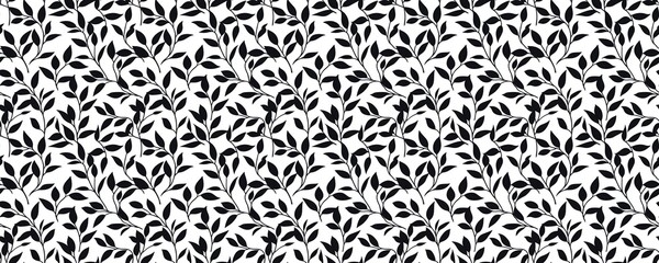 Wall Mural - seamless pattern of Black white  elegant leaves nature botanical minimalist design spring 