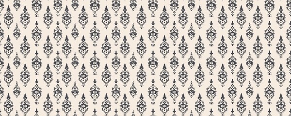 Wall Mural - seamless pattern of elegant dark gray floral damask pattern beige background sophisticated textile d