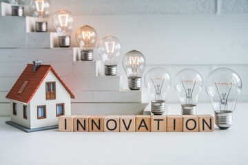 Poster - House model with light bulbs representing innovation.