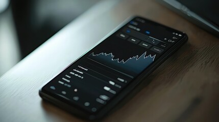 Poster - Modern Smartphone Displaying Financial Data with Stock Chart and Analytics, Reflecting Digital Trading and Investment Trends in a Contemporary Workspace