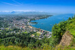 The City of Bregenz from the Pfänder with Lake of Constanze - Bodensee - view toward the Swiss Mountains, Dtate of Vorarlberg, Austria