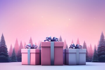Poster - Elegant minimalism  simple silhouettes of pastel christmas gifts against a light background