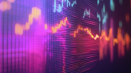 Poster - Vibrant Abstract Financial Data Visualization with Graphs and Colorful Light Effects Representing Market Trends and Stock Movements in a Digital Environment