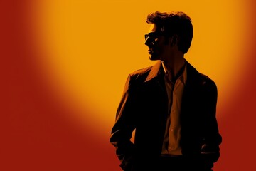 Poster - Stylized silhouette of a figure in bold primary color on light background with space for headings