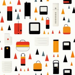 Poster - Minimalistic silhouettes of office supplies in primary colors against a white background