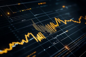 Poster - A close-up view of a digital financial graph showcasing fluctuating stock prices