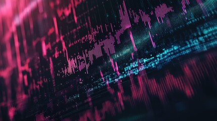 Poster - Abstract digital representation of fluctuating data waves in vibrant colors, illustrating the dynamic nature of modern technology and information processing.
